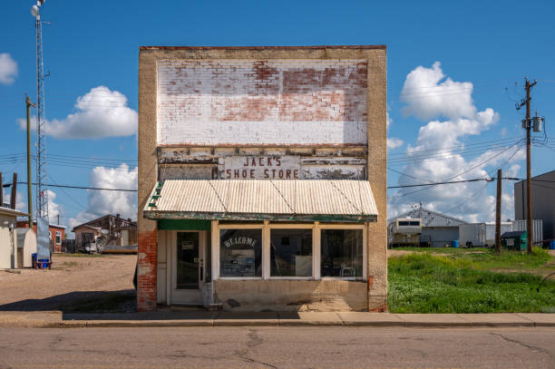 Coronation, Alberta - June 28, 2024: Abandoned Jack's Shoe Store in the small town of Coronation, Alberta.