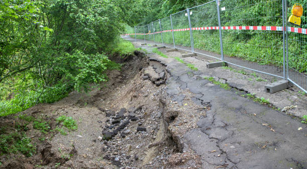 istock Road blocked by heavy rain damage. 2160106158