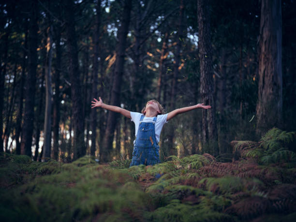 istock Boy with outstretched arms in nature 2160110877
