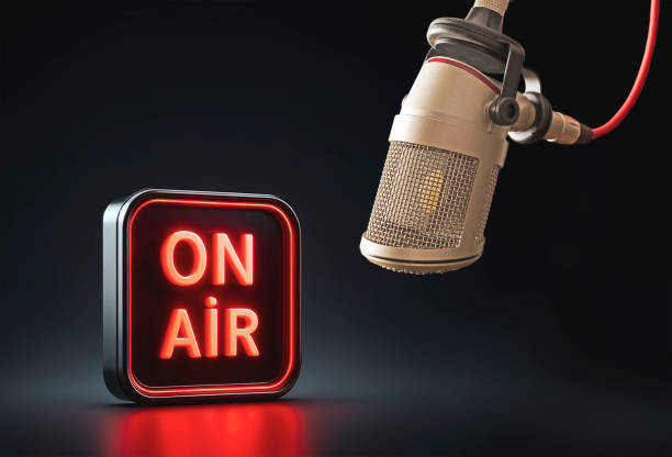istock Professional microphone and on air sign 2160114134