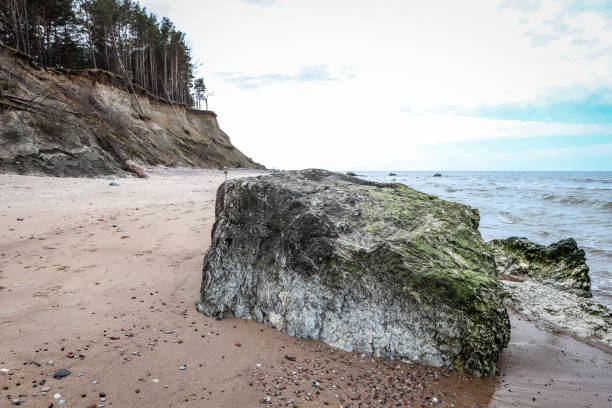 Large rock on a baltis sea shoreline.Photo taken in Europe, Latvia.