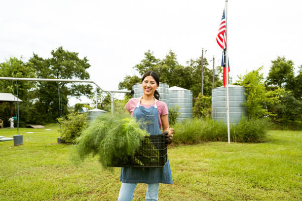 istock Farmer portrait in front of rain water collection system 2160132225