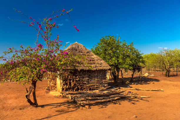 Traditional Basotho huts in the late afternoon sun, Lesotho.