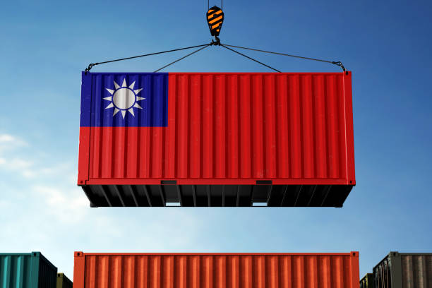 istock Taiwan trade cargo container hanging against clouds background 2160154861