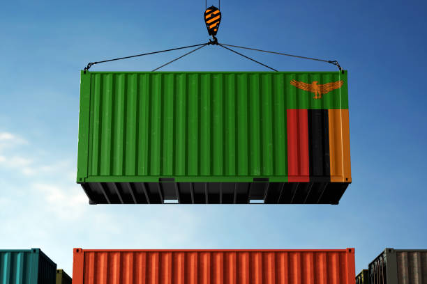 istock Zambia trade cargo container hanging against clouds background 2160154866