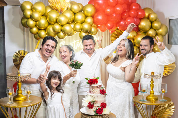 Latin Family Celebrating Event with Cake and Decorations