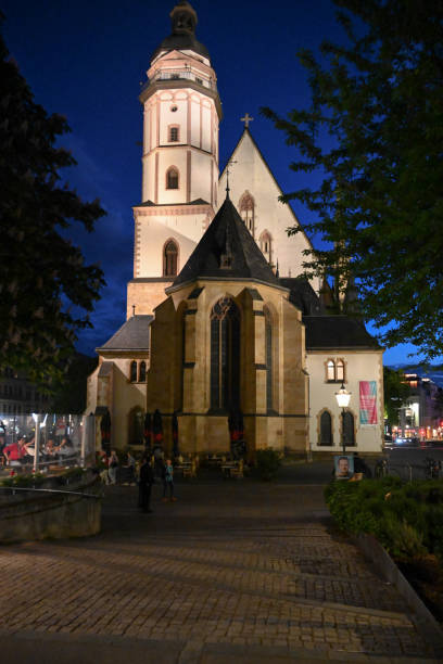 Leipzig, Saxony, Germany, May 2, 2024 - St. Thomas Church (Thomaskirche) in Leipzig by night, Germany.