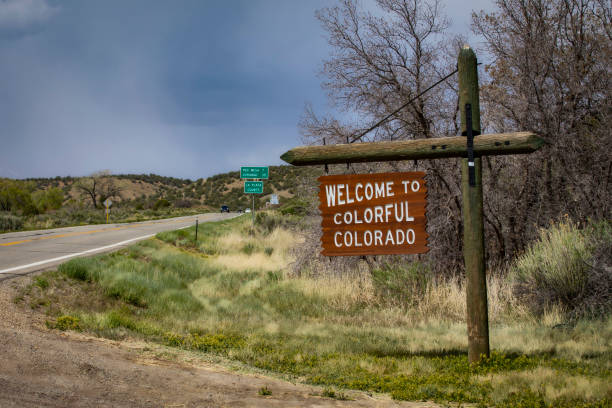 Colorado sign, welcome to colorful Colorado, at Colorado/New Mexico state line, at U.S. Route 550