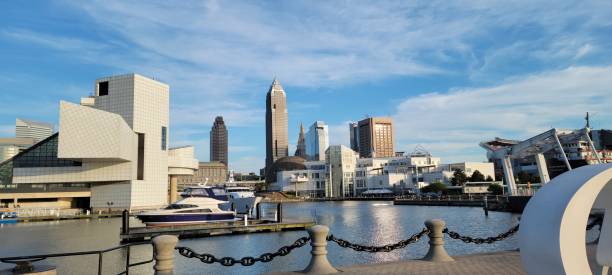 istock Panoramic view of Cleveland Ohio downtown skyline over water 2160164645