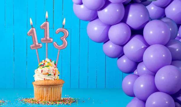 istock Birthday candle number 113 - Cupcake and balloon decoration 2160170366