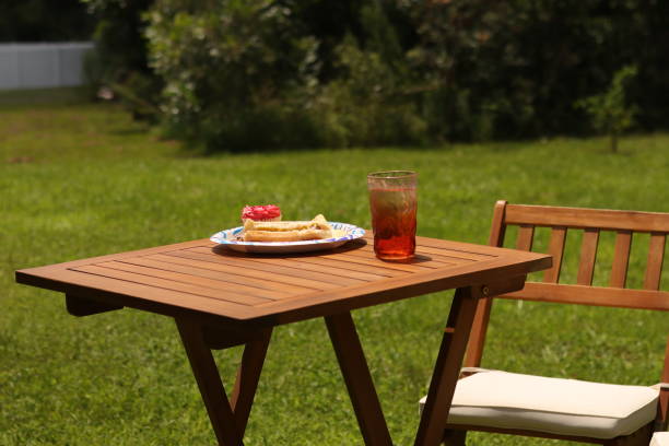 istock Picnic table with food and drink 2160175325