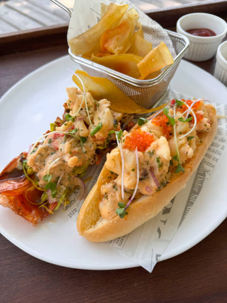 istock Maldivian Lobster roll sandwich with lobster tail and chips 2160176403
