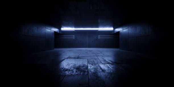 istock Sci Fi Modern Cement Concrete Garage Warehouse Bunker Underground Storage Podium Stage Realistic Tunnel Corridor Glowing Lights Cyber Empty Big Dark Background 3D Rendering 2160181937