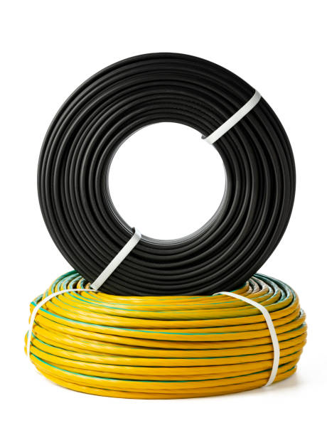 istock Yellow And Black Electrical Wire Spools Isolated On White Background 2160183113