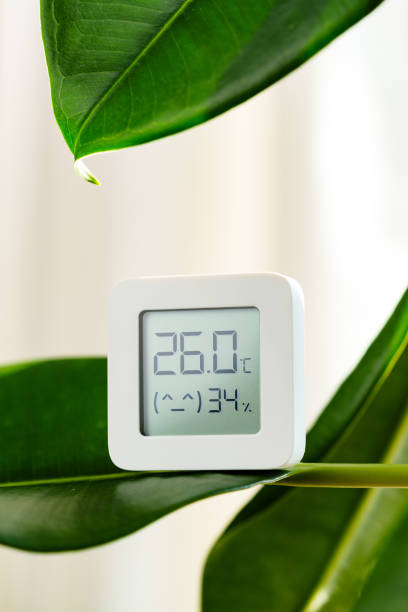 istock White Digital Thermometer Attached to a Plant Stem Showing a Temperature 2160184225