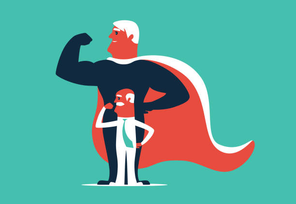istock senior businessman flexing arm beside super hero 2160190051
