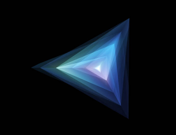 Gateway to Multiple Dimensions Abstract visualization of a multidimensional triangular portal, depicting layers of reality through blue gradient depths on a black background triangular solar panels stock illustrations