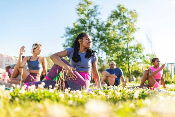 Yoga class outdoors