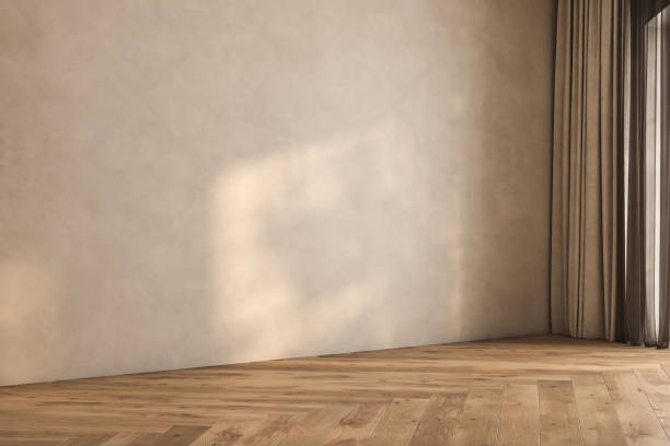 modern interior design of apartment empty living room with beige wall - interieur couleur sobre photos et images de collection