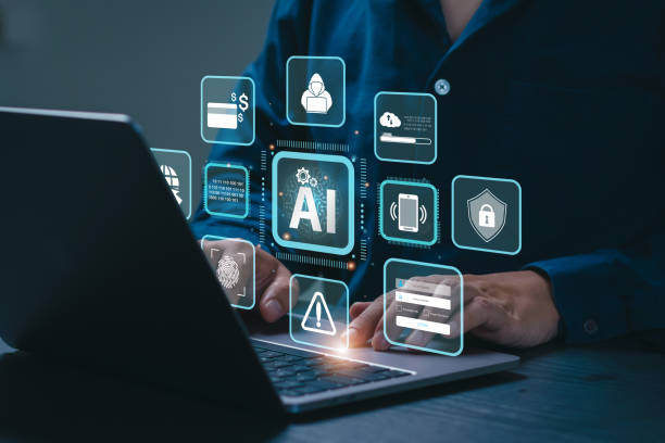 Cyber security and Tech warning or scam concept. Hackers utilize AI (Artificial Intelligence) algorithms to automate attacks, increasing speed, scalability, and sophistication. Ethical Hacking. stock photo