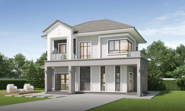 istock contemporary house exterior daylight with lawn grass.3d rendering 2160196297