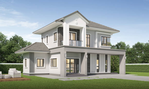 istock contemporary house exterior daylight with lawn grass.3d rendering 2160196298
