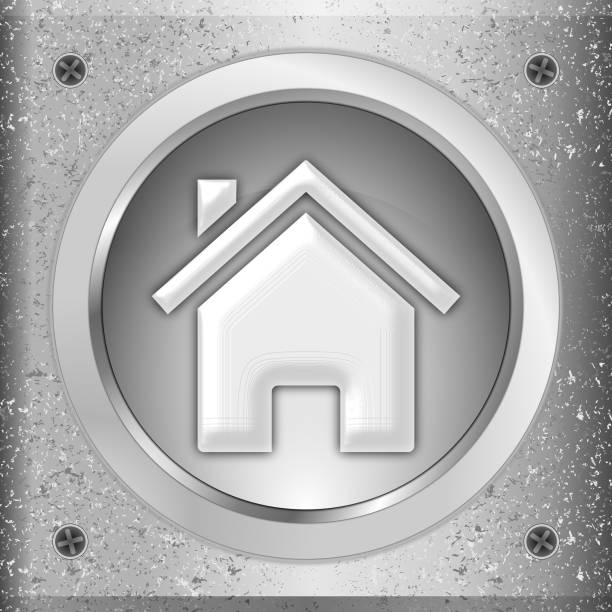 home button on a metal plate silver - 3D illustration