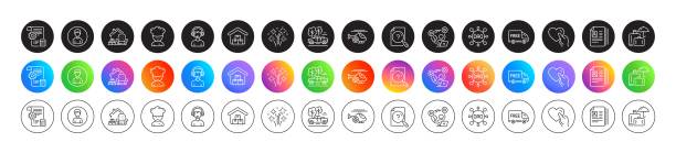 Free delivery, Consultant and Dao line icons. For web app, printing. Round icon buttons. Vector Free delivery, Consultant and Dao line icons. Round icon gradient buttons. Pack of Pickup, Fireworks, Person icon. Medical helicopter, Cooking chef, Video conference pictogram. Vector helicopter free drawing stock illustrations