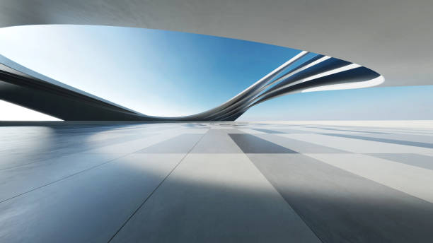 istock 3d render of abstract structure futuristic architecture with empty concrete floor 2160200359