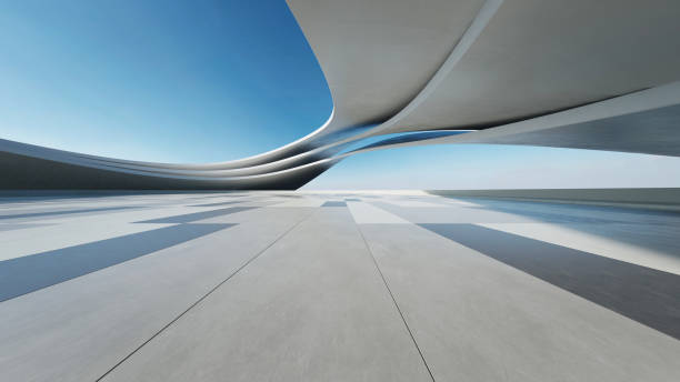 istock 3d render of abstract structure futuristic architecture with empty concrete floor 2160200379