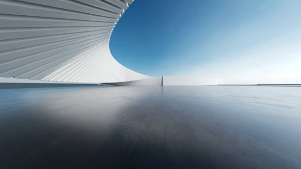 istock 3d render of abstract structure futuristic architecture with empty concrete floor 2160200389
