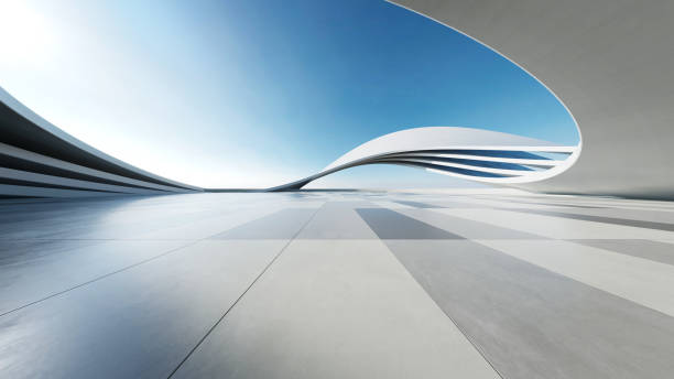 istock 3d render of abstract structure futuristic architecture with empty concrete floor 2160200391