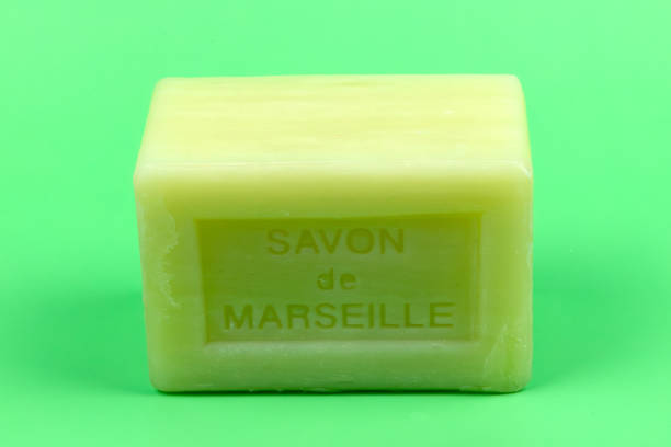 Marseille soap, close-up, on a green background