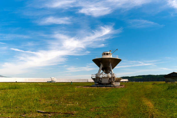 Zelenchukskaya, Karachay-Cherkessia, Russia - June 05, 2024: The RATAN-600. Radio Telescope of the Academy of Sciences - 600. Conical secondary reflector of the RATAN-600
