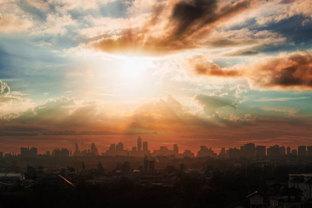 istock Background of city.with sunlight and sky 2160206721