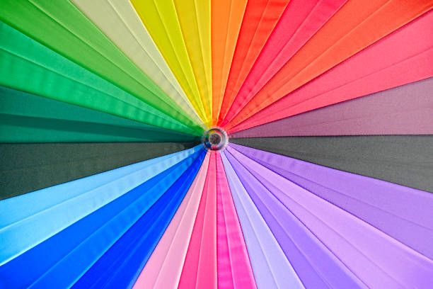 istock The multi-colored stripes of the rainbow umbrella are arranged in a radial pattern. for a bright background 2160207548