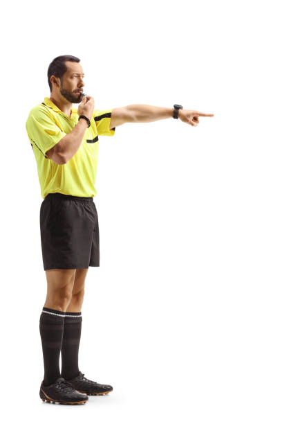 istock Angry football referee blowing a whistle and pointing 2160209154