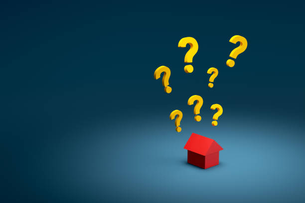 istock Real estate question marks hovering over miniature house 3d illustration 2160216446