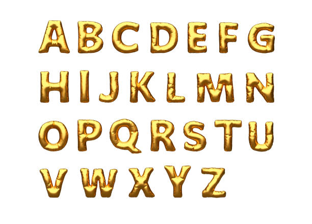 istock Golden inflatable balloon font forming the alphabet 2160216906
