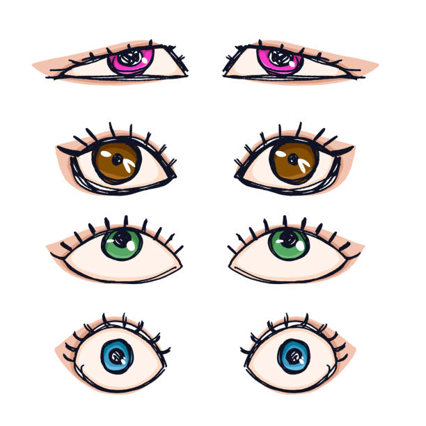istock Hand drawn eyes set in cartoon doodle style. Hand brushes eyes black ink eyes on white background 2160223194
