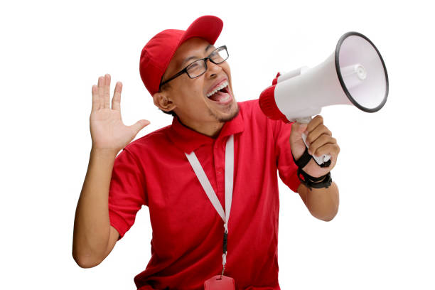 istock Asian Delivery Man Announcing Promo and Special Offers 2160226637