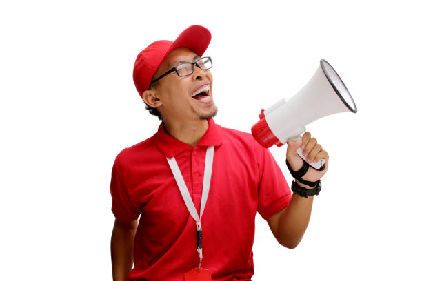 istock Asian Delivery Man Announcing Promo and Special Offers 2160226826