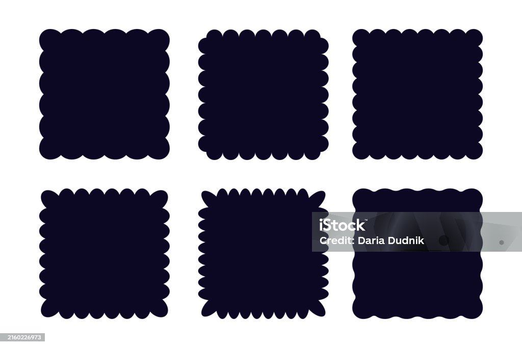 Wavey Square Border Square Black Shapes With Wavy Edges Curve Borders Sticker Templates ...