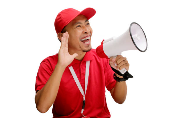 istock Asian Delivery Man Announcing Promo and Special Offers 2160227568