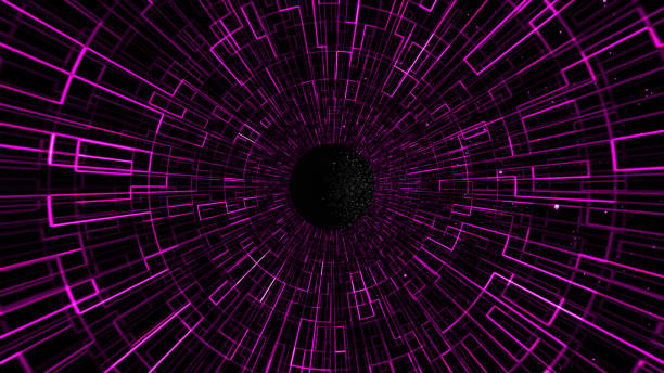 istock Glowing wireframe tunnel. Fractal Disc series. Funnel or portal illusion. 2160227761