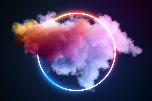 istock Colorful smoke and neon circle on dark background, abstract modern design concept. 3D Rendering 2160228446