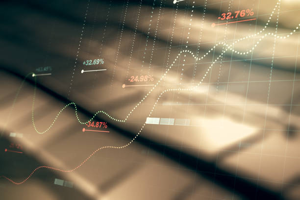 istock Multi exposure of abstract virtual graphic data spreadsheet sketch on abstract metal background, analytics and analysis concept 2160232421