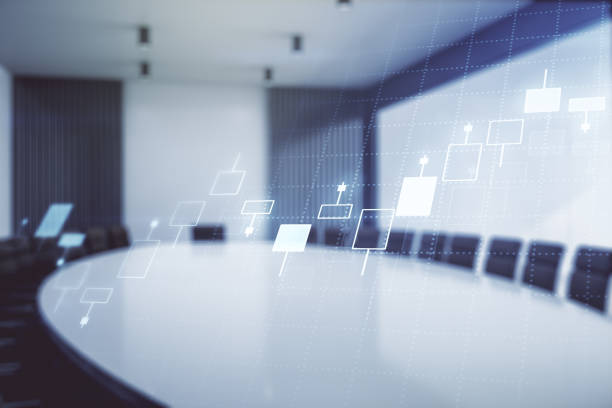 istock Double exposure of virtual creative financial diagram on a modern boardroom background, banking and accounting concept 2160232443