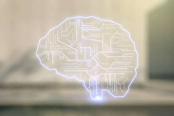 istock Double exposure of creative artificial Intelligence interface on modern business center exterior background. Neural networks and machine learning concept 2160232528