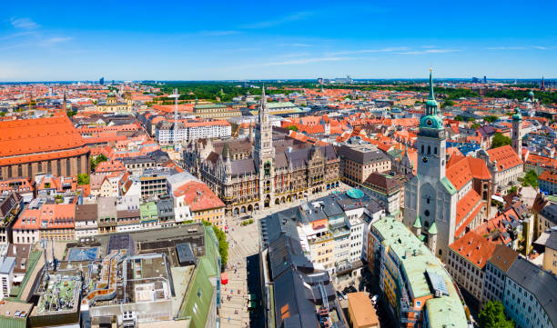 istock Marienplatz aerial panoramic view in Munich city, Germany 2160233755